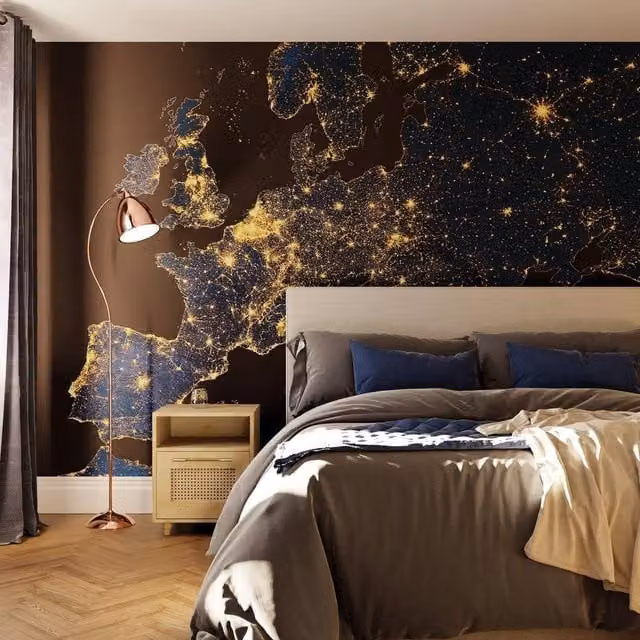 Superfresco Easy Europe by Night Navy Blue Abstract Mural, W: 300 cm, H: 280 cm