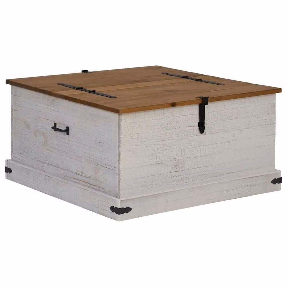 Berkfield Home HALDEN Storage Chest in White Solid Pine Wood, W/D/H: 91 x 91 x 47 cm – 2