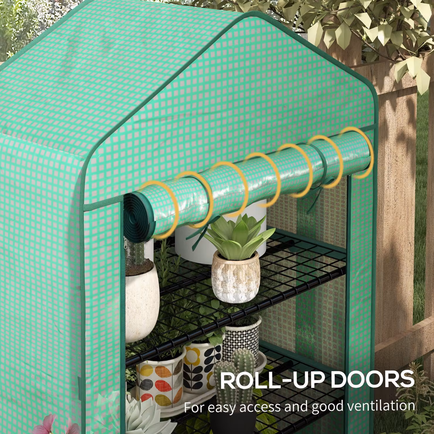 Outsunny Four-Tier Mini Greenhouse with Reinforced Plastic Cover and Steel Frame, Green, H: 160 cm, W: 90 cm, D: 49 cm – 6