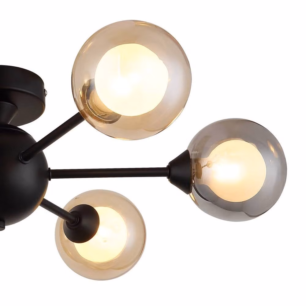 Netlighting Roland Multi Arm Semi Flush Ceiling Lamp in Matt Black with 6x G9 LED Bulbs – 3