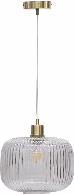First Choice Lighting Batley Large Pendant Light with Transparent Ribbed Glass and Satin Brass Fitting