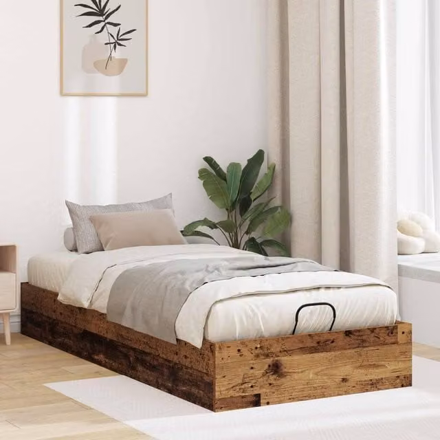 Berkfield Home Ottoman Bed Frame in Brown Old Wood, W/D/H: 90 x 203 x 25 cm – 1