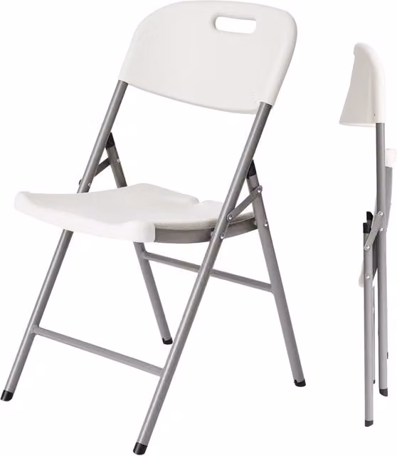 Novecrafto Heavy Duty Folding Chair in White with Powder Coated Steel Frame and Matte Plastic Surface, W/D/H: 53 x 44 x 83 cm
