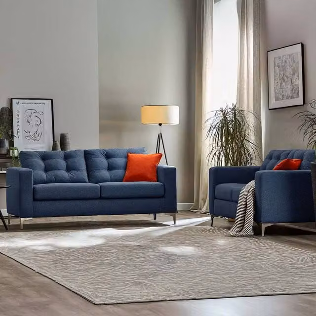 Furnishings For Less UK Smart Hackney Fabric Sofa Suite, 3 Seater and 2 Seater Set in Sapphire Blue or Pewter Grey – 1