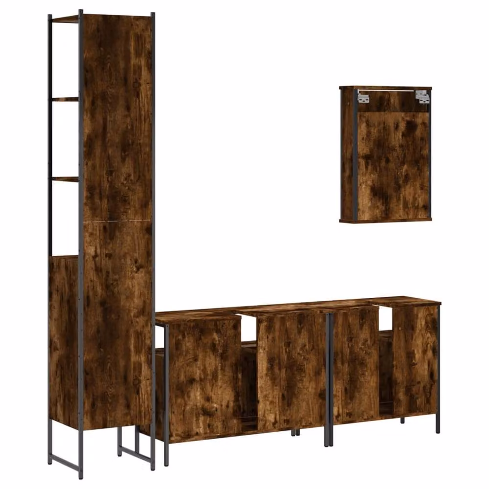 Berkfield Home 4 Piece Brown Smoked Oak Industrial Bathroom Furniture Set with Mirror Cabinet and Vanity Unit – 3