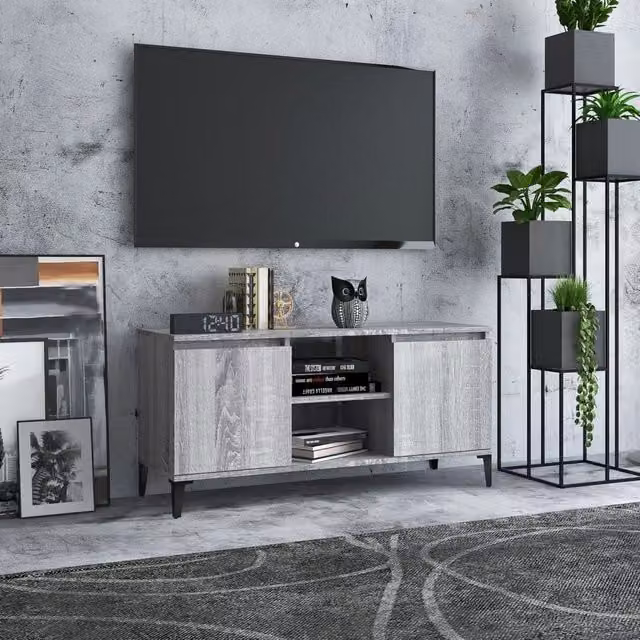 Berkfield Home Modern TV Cabinet in Grey Sonoma with Metal Legs, W: 103.5 cm, D: 35 cm, H: 50 cm – 1
