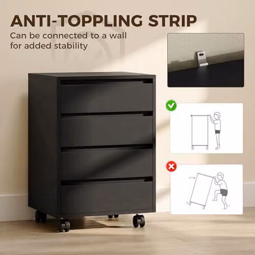 HOMCOM Mobile Vertical Filing Cabinet with 4 Drawers for Home Office, Black, W/D/H: 40 x 46 x 65 cm – 6