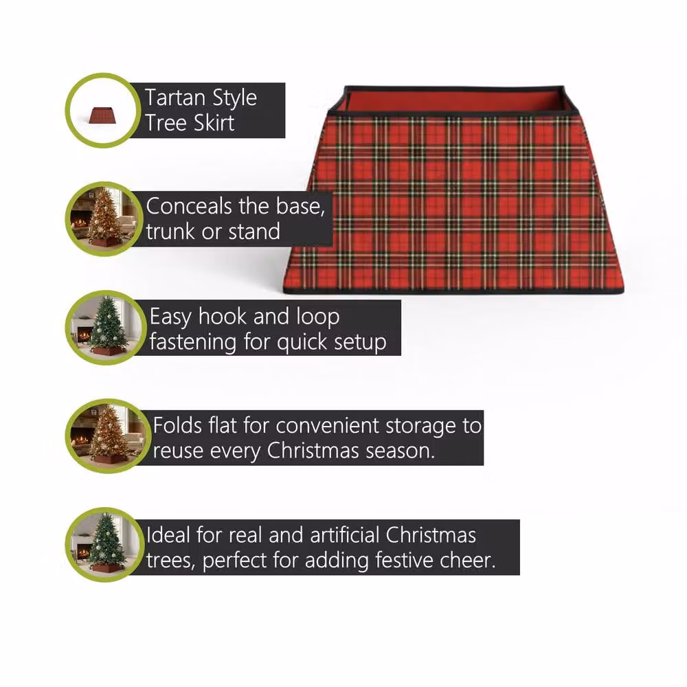 Pegdev Red Tartan Christmas Tree Skirt Decorative Foldable Base Cover – 2