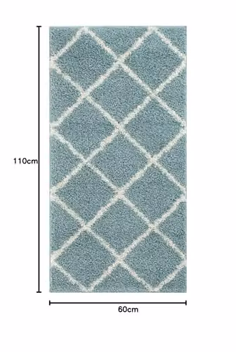 THE RUGS Moroccan Shaggy Area Rug in Blue and White, W: 60 cm, D: 110 cm, H: 3 cm – 2