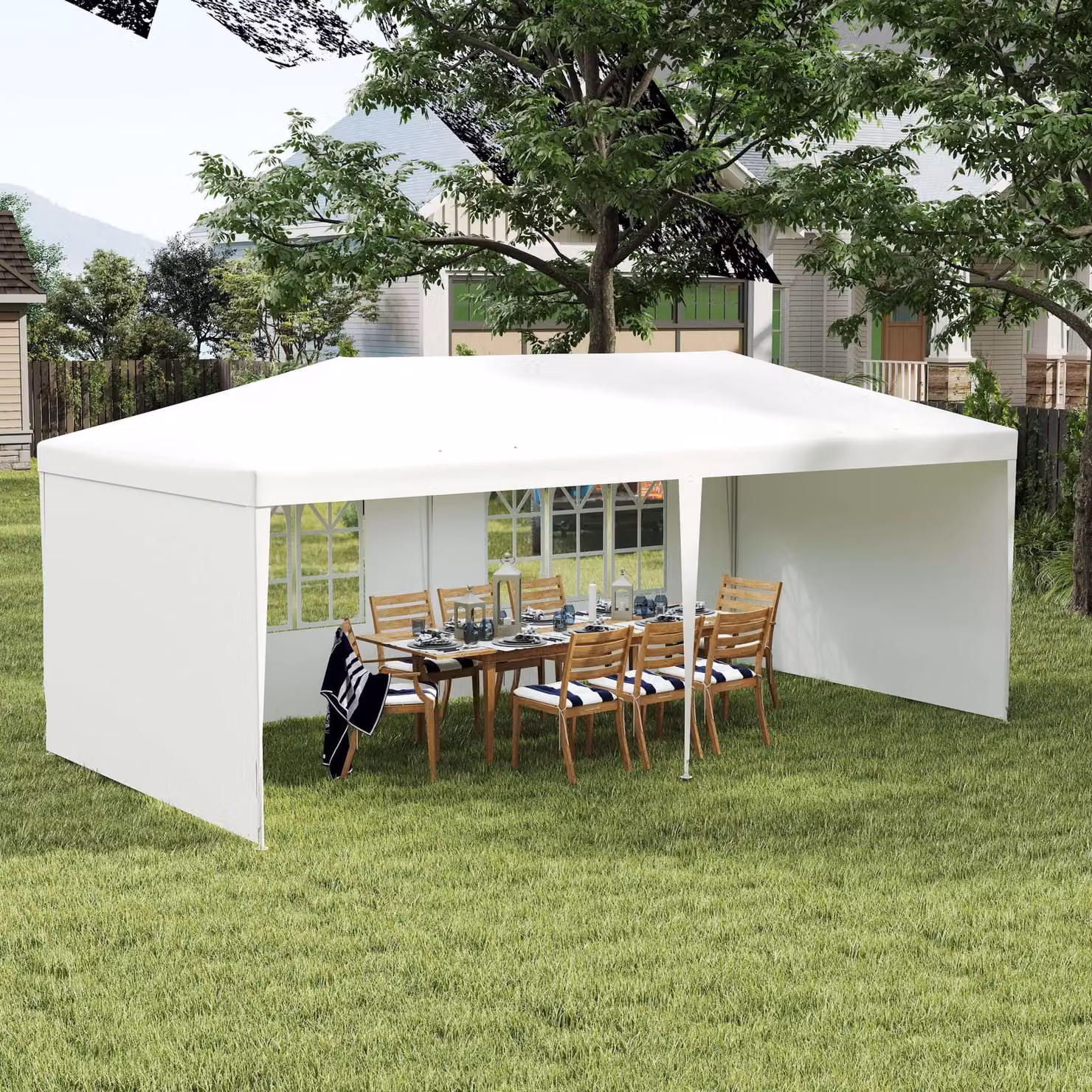 Outsunny White Party Tent Gazebo Marquee with Windows and Side Panels, W: 6 m, D: 3 m, H: 2.55 m – 2