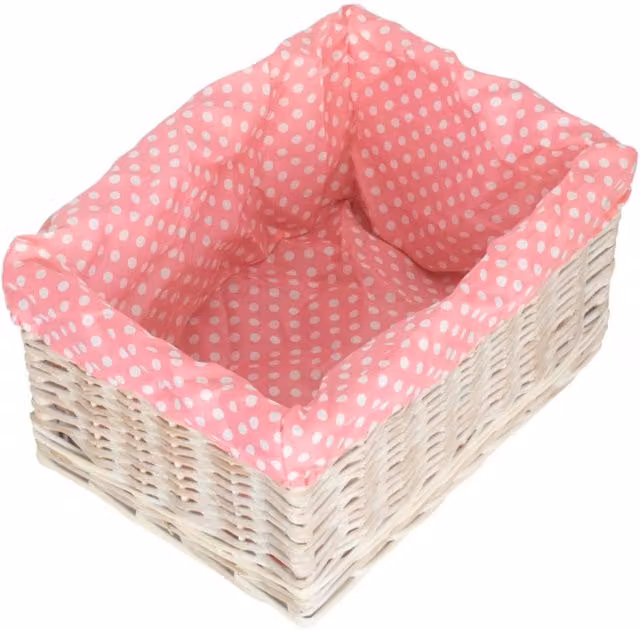 Red Hamper Wicker Storage Basket with White and Pink Spotty Lining, Diameter: 37 cm – 2