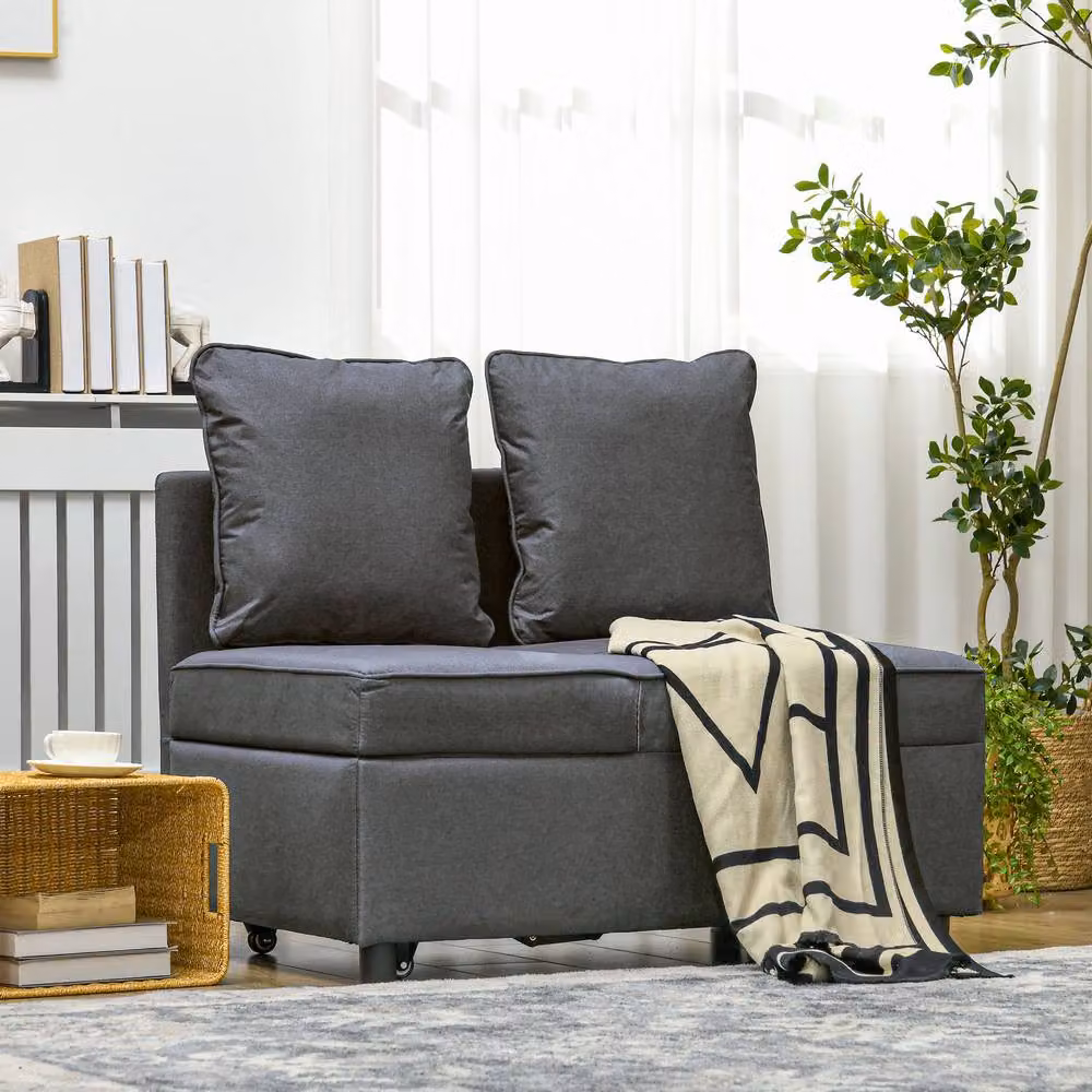 STILVORA 3-in-1 Grey Fabric Chair Bed with Solid Wood Frame and Adjustable Back – 2