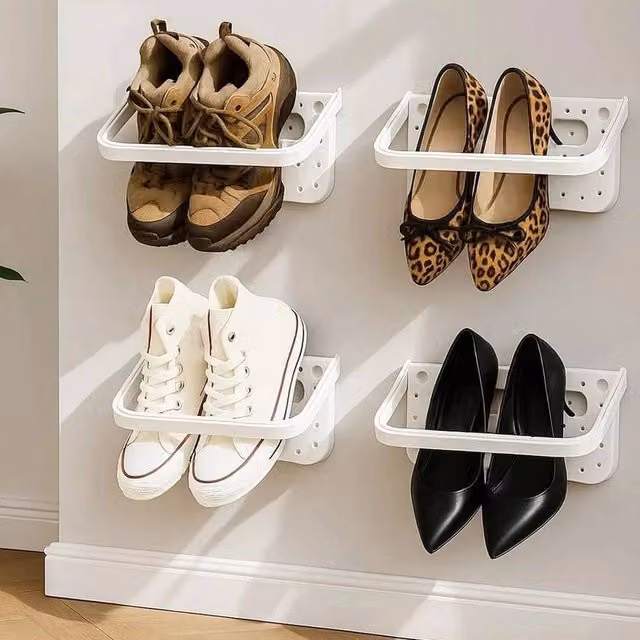 EONLION 4-Piece Wall Mounted White Plastic Shoe Rack Slots, Width: 50 cm
