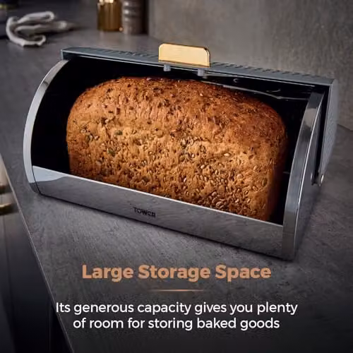 Tower Empire Roll Top Bread Bin, Stainless Steel, Grey – 2