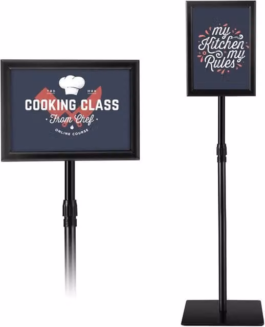 Costway Adjustable A4 Pedestal Poster Stand Shop Sign Display Holder Advertisement Board in Black