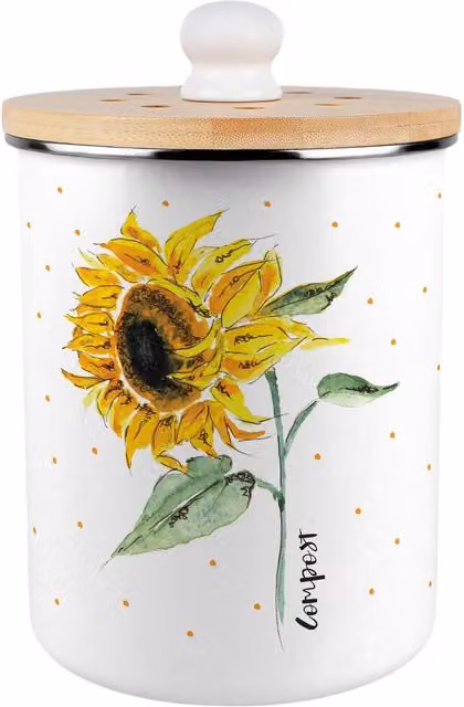 Purely Home Yellow Metal Kitchen Food Waste Compost Caddy with Flip Lid, 2L