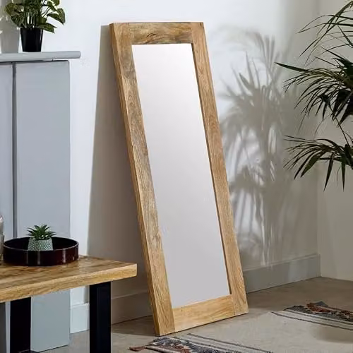 Adorable Lifestyle Rustic Rectangular Wall Mirror in Brown Wood, W140 x H65 x D1 cm