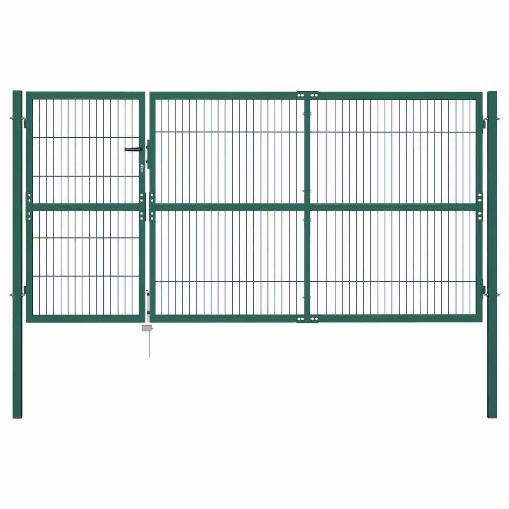 Berkfield Home Durable Steel Garden Fence Gate with Posts, Green, W: 350 cm, H: 140 cm – 2