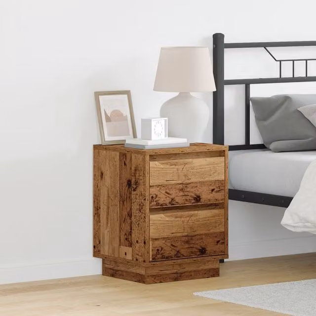 Berkfield Home Set of 2 Rustic Brown Wood Bedside Cabinets with Integrated LED Lights, W/D/H: 39 x 34.5 x 50 cm – 1