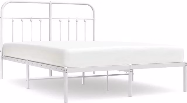 Berkfield Home Metal Bed Frame with Headboard in White, W: 135 cm x D: 190 cm – 1