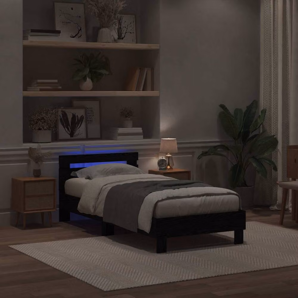 Berkfield Home Modern Bed Frame with Under-Bed LED Lighting in Black Oak, W/D/H: 100 x 200 cm – 4