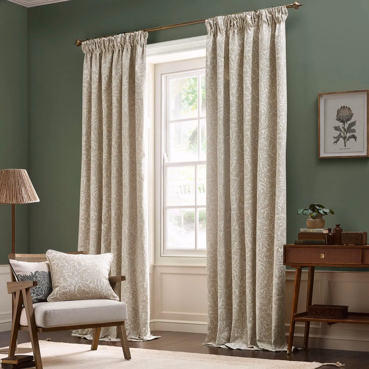 Morris & Co Acorn Tonal Matt Jacquard Pencil Pleat Curtains in Ivory, Width: 168 cm, Drop: 137 cm – 2
