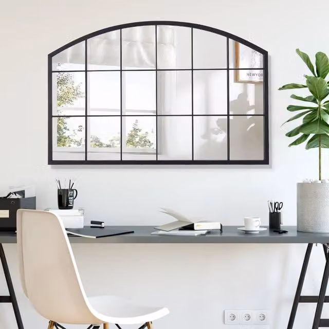 Lifeideas Arched 18-Grid Modern Wall Mirror with Black Metal and Glass Frame
