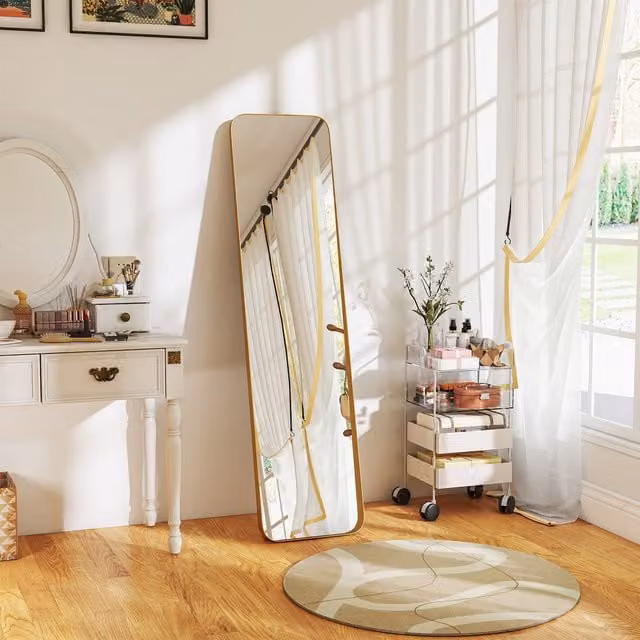 HOMCOM Modern Rectangular Full Length Freestanding Mirror in Gold Tone