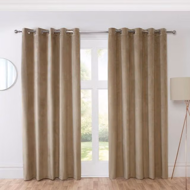 Casa Sundour Plain Opaque Eyelet Fabric Curtains in Brown, Height: 229 cm