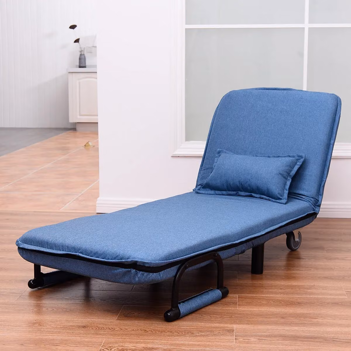 Costway Modern Fabric Single Folding Sofa Bed Chair with Pillow in Blue – 2