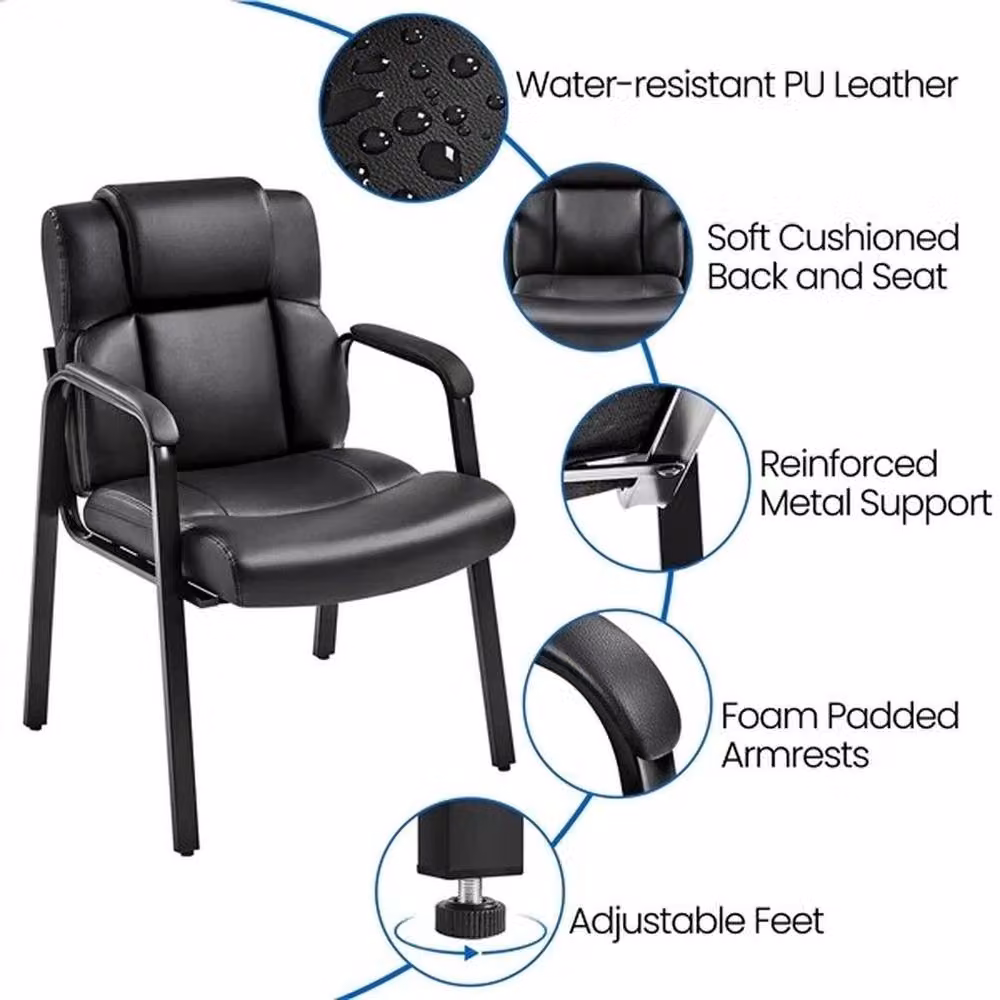 PAWNORA Black PU Leather Executive Reception Chair with Armrests – 3