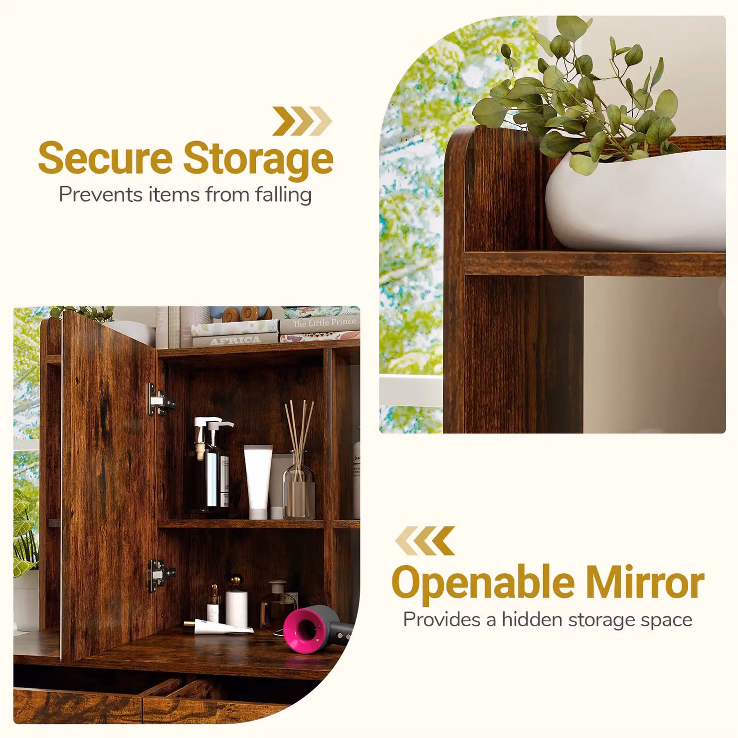 Costway Modern Wide Makeup Dressing Table with Power Outlets in Brown – 5
