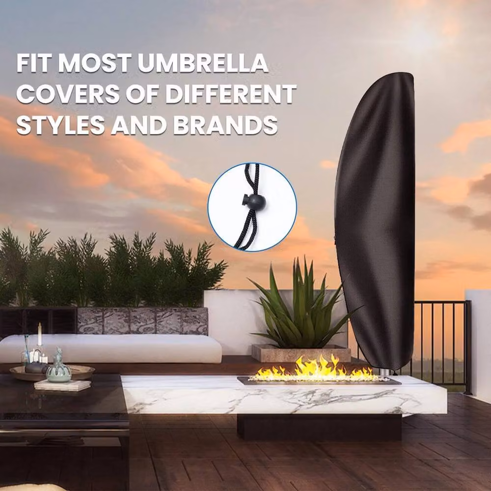 EONLION Heavy Duty PVC Coated Polyester Cantilever Parasol Cover in Black, Diameter: 100 cm – 2