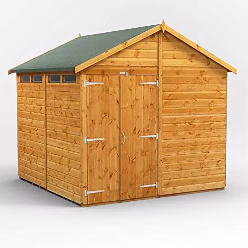 Powersheds Premium Apex Wooden Shed with Double Doors and Toughened Glass Windows in Brown – 1