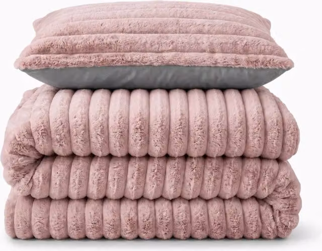 Velosso Jumbo Cord Faux Fur Duvet Cover and Pillowcase Set in Pink, W: 180 cm, H: 200 cm – 1