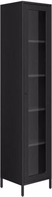 Lemon Pavilion Furniture Frank Storage Cabinet in Black Metal and Glass with Glass Doors, H: 180.5 cm, W: 37.0 cm, D: 35.0 cm – 1