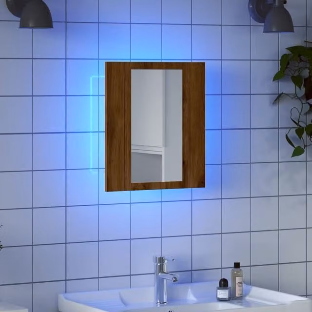 Berkfield Home LED Bathroom Mirror Cabinet in Artisan Oak Brown, W/D/H: 40 x 12 x 45 cm – 1