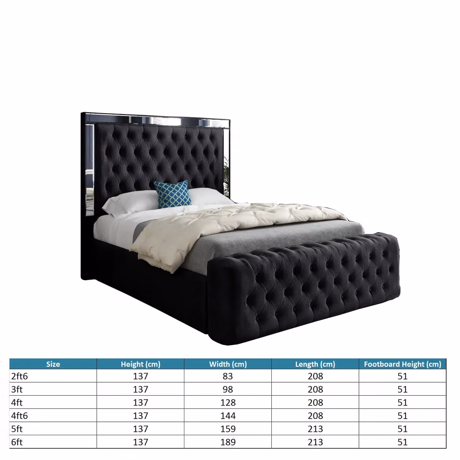 Casani Glamour Upholstered Velvet Bed Frame in Black and Silver, W/D/H: 200 x 200 x 189 cm – 5