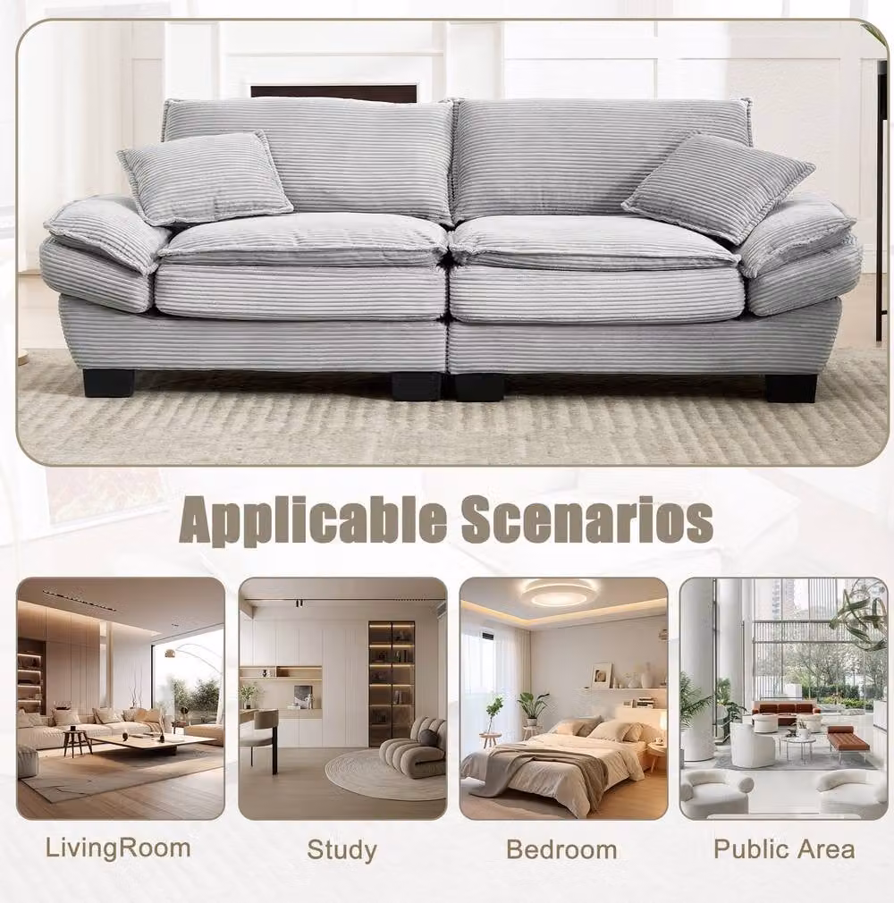 STILVORA 2 Seater Modern Corduroy Upholstered Sofa in Grey with Scatter Cushions, W/D/H: 224 x 81 x 100 cm – 5