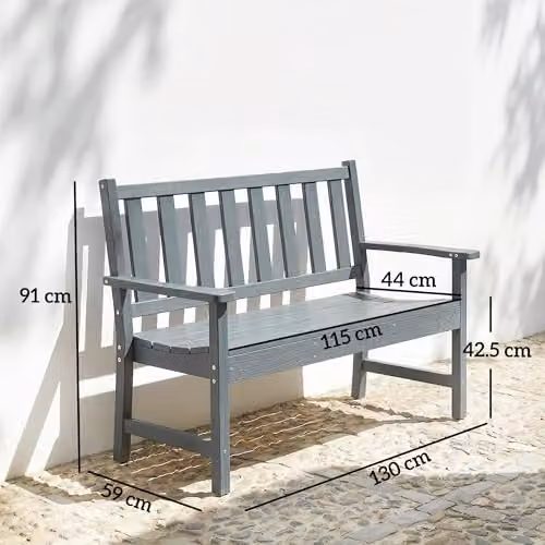 Outsunny 2 Seater Modern Plastic Garden Bench in Grey, W/D/H: 130 x 59 x 91 cm – 3