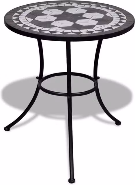 Berkfield Home Bistro Table with Black and White Geometric Mosaic Ceramic Top and Powder Coated Steel Frame, Diameter: 60 cm