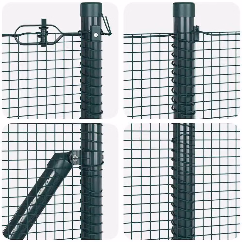 Berkfield Home Green Powder-Coated Steel Welded Wire Fence with 13 Round Flanged Surface-Mounted Posts, 1 x 50 m – 5