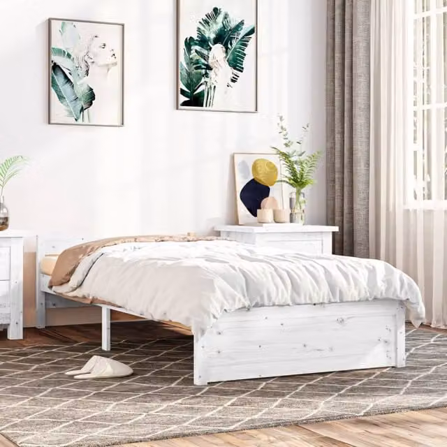 Berkfield Home Single Bed Frame in White Solid Pine Wood, W/D/H: 90 x 190 cm – 1
