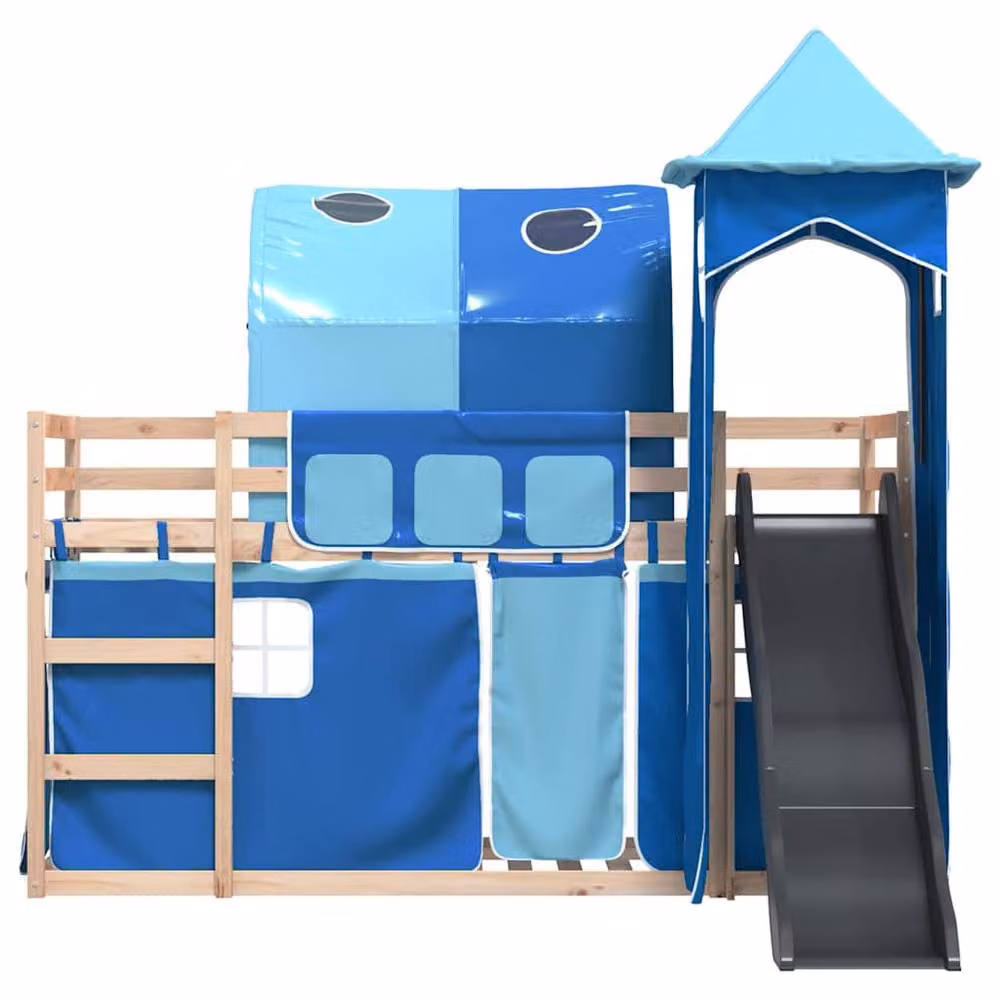 Berkfield Home Elegant Bunk Bed with Slide and Curtains in Blue and Anthracite, Solid Pine Wood, W/D/H: 80 x 200 cm – 5