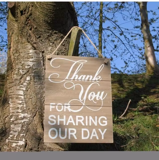 KDMD Shabby Chic Wooden Hanging Wedding Sign, Thank You For Sharing Our Day, Light Brown, W: 40.0 cm, H: 30.0 cm – 1