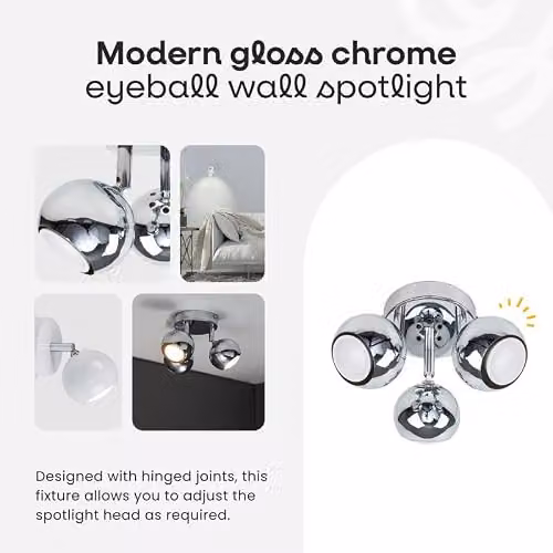 ValueLights Retro Silver Chrome 3 Way Adjustable Eyeball Ceiling Bar Spotlight – 4