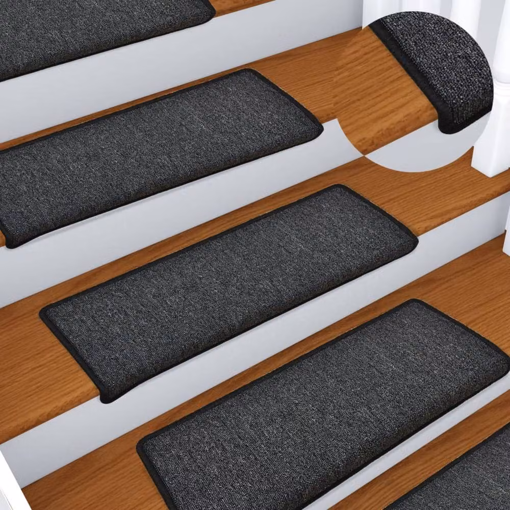 Berkfield Home Self-Adhesive Carpet Stair Treads, 15 Pieces, Anthracite Black, W/D/H: 65 x 21 x 4 cm – 2