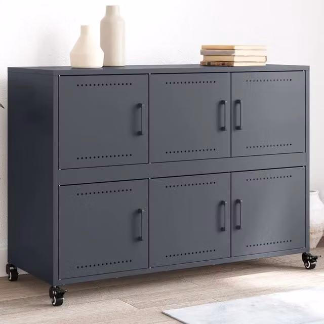 Berkfield Home Industrial Metal Sideboard in Anthracite and Black, W/D/H: 100.5 x 39 x 72 cm