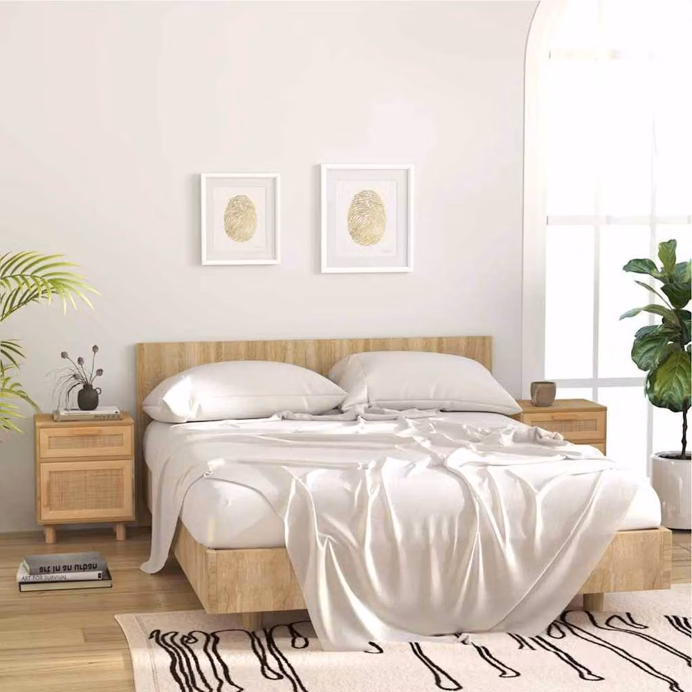 Berkfield Home Set of 2 Bedside Cabinets in Brown Solid Pine and Natural Rattan – 2