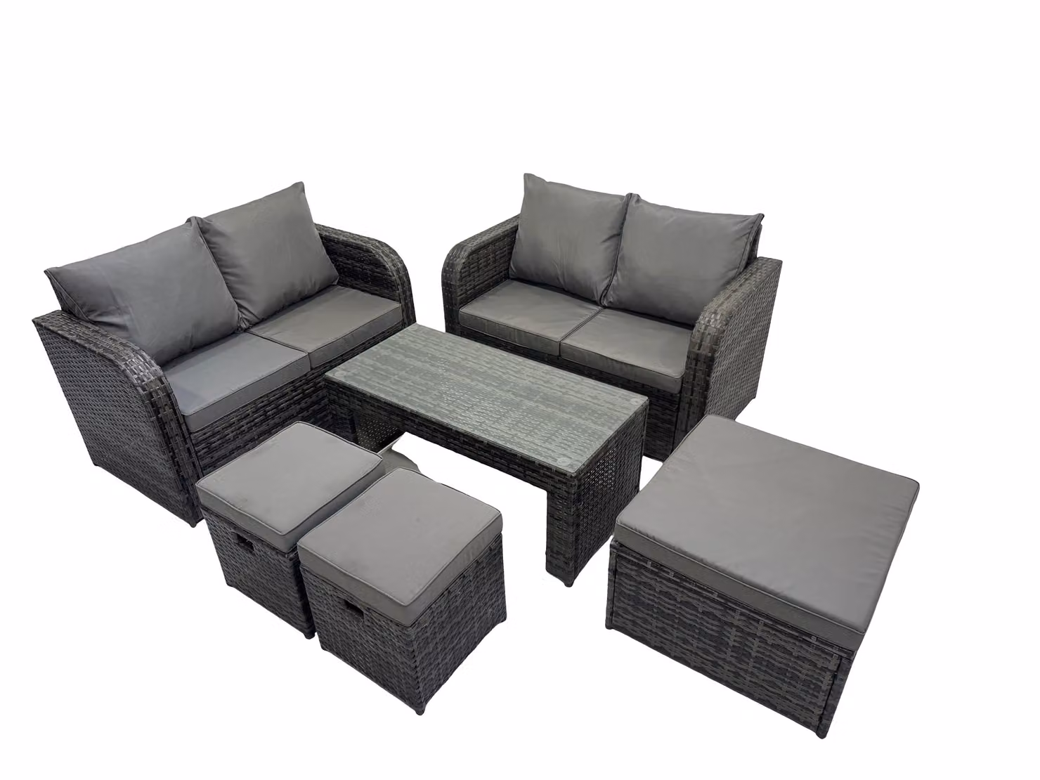 Fimous Garden Modern Outdoor Furniture Set in Grey with 2 Seater Sofa, Coffee Table and Ottoman – 2